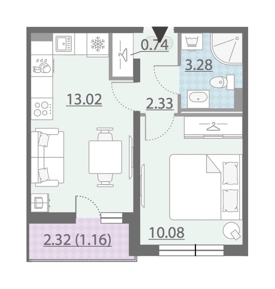 1-комнатная, 31 м² — ЖК ЖК Ручьи