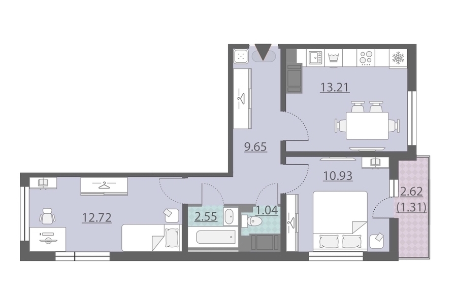 2-комнатная, 51 м² — ЖК ЖК Ручьи