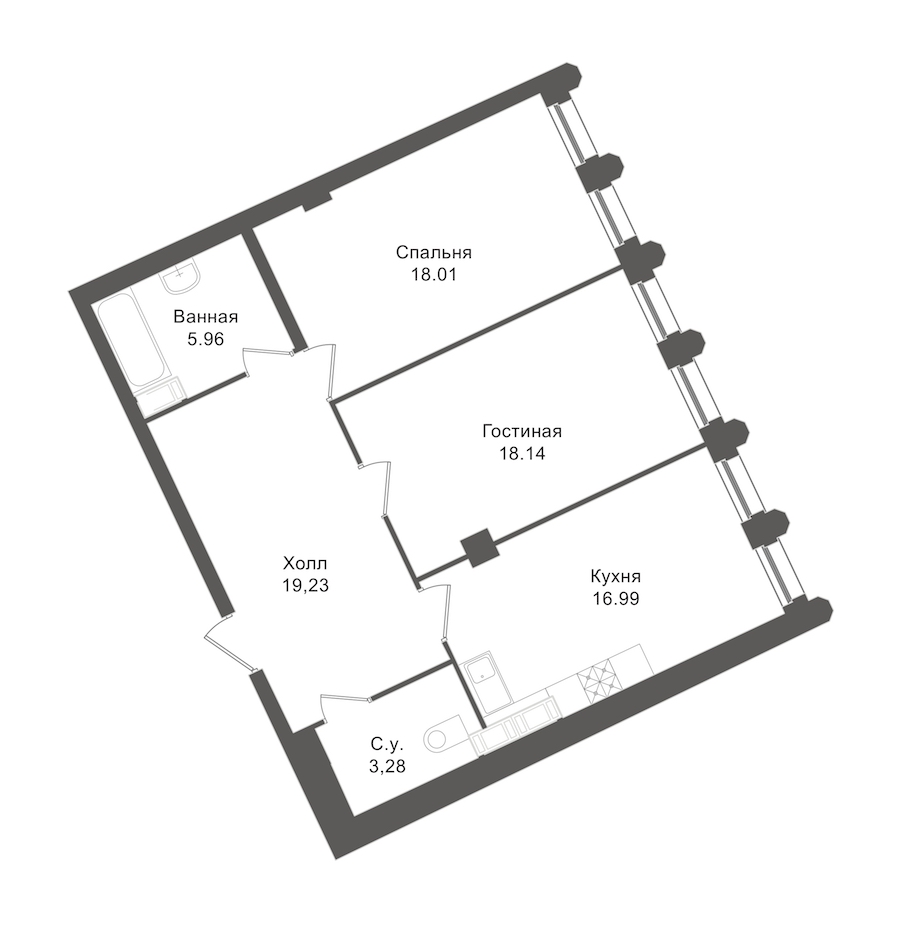 2-комнатная, 77 м² — ЖК ЖК "Esper Club"