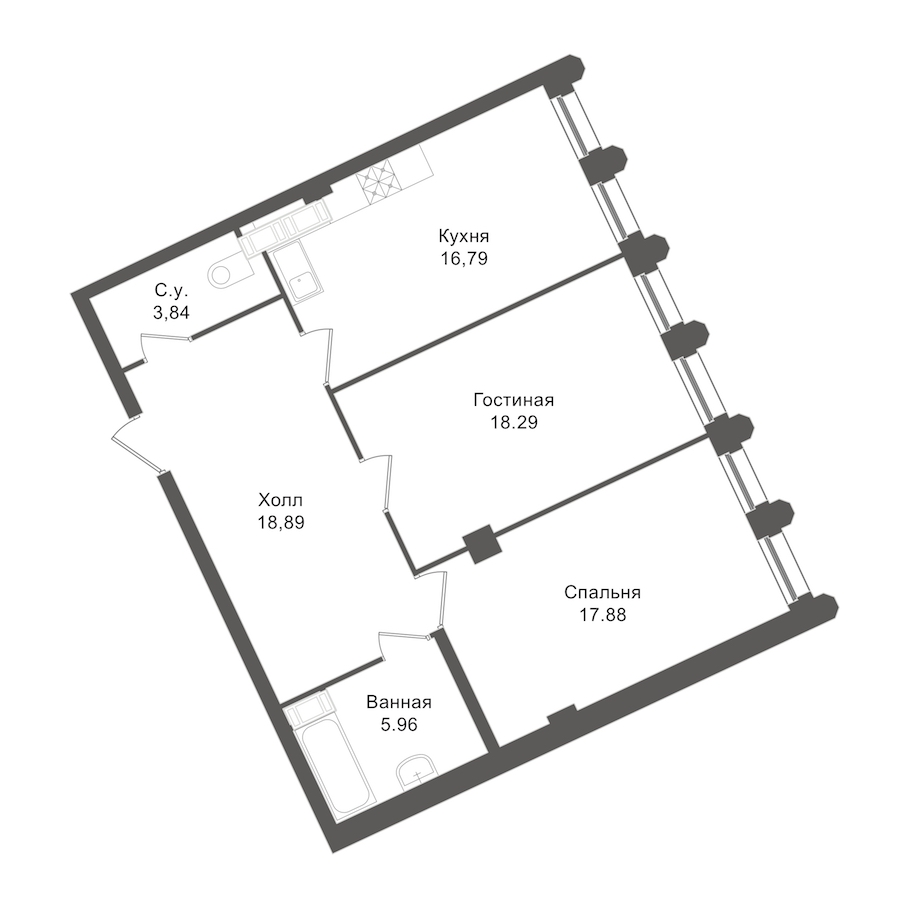 2-комнатная, 78 м² — ЖК ЖК "Esper Club"
