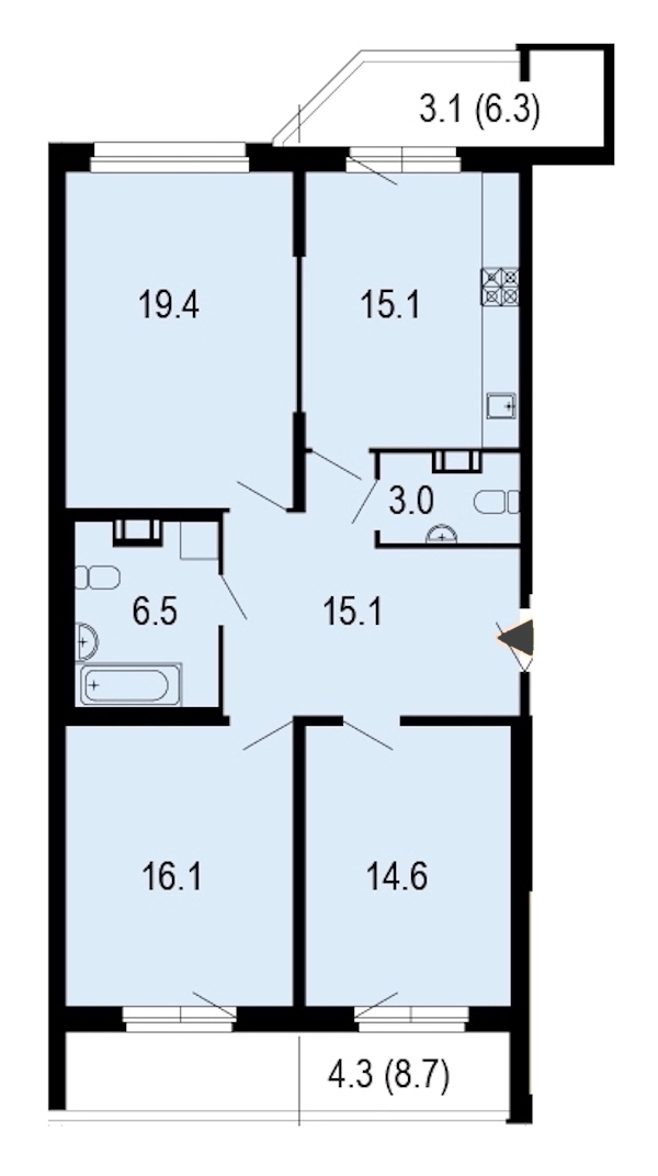 3-комнатная, 97 м² — ЖК ЖК Жемчужный берег