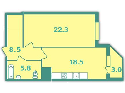 1-комнатная, 56 м² — ЖК Дом на пр-те Просвещения, 85
