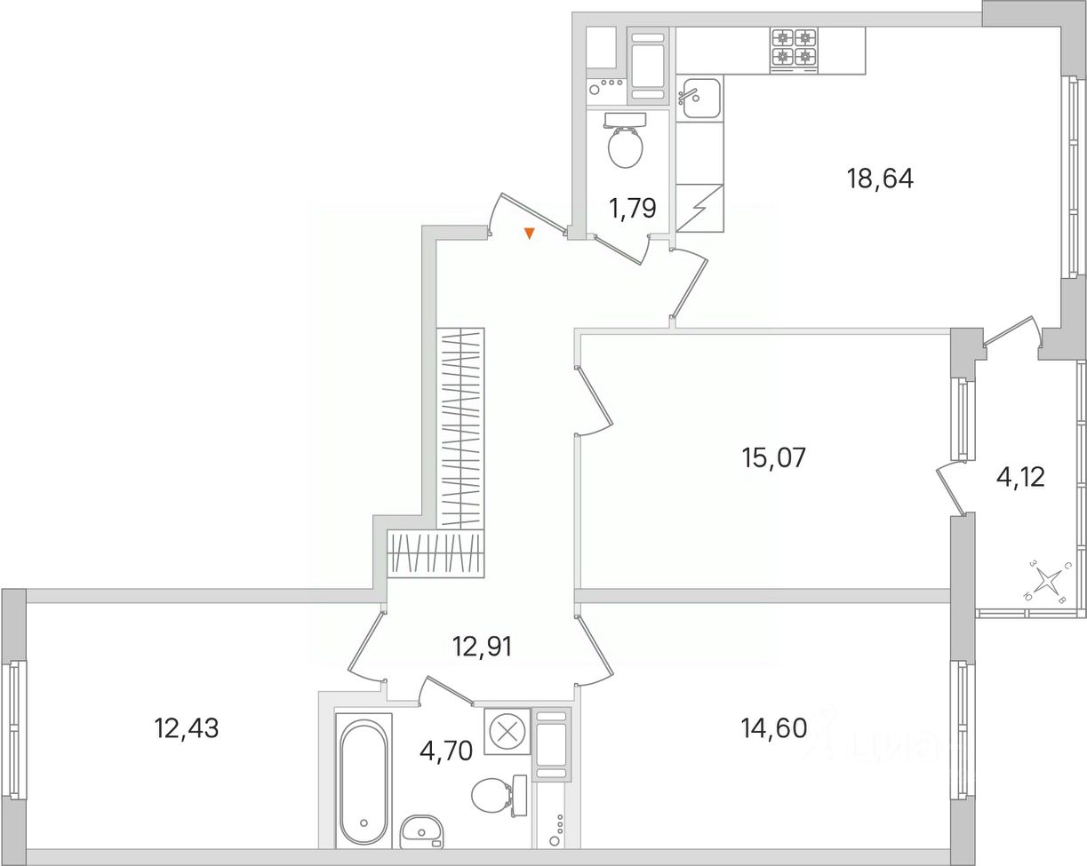 3-комнатная, 82.2 м² — ЖК ЖК Ясно Янино