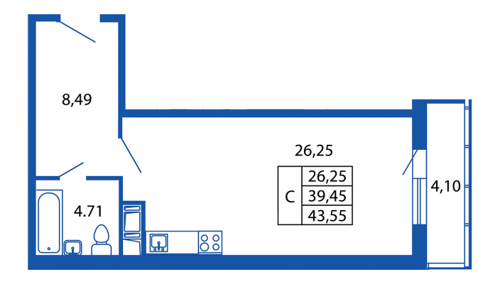 1-комнатная, 39 м² — ЖК Апарт-комплекс М97