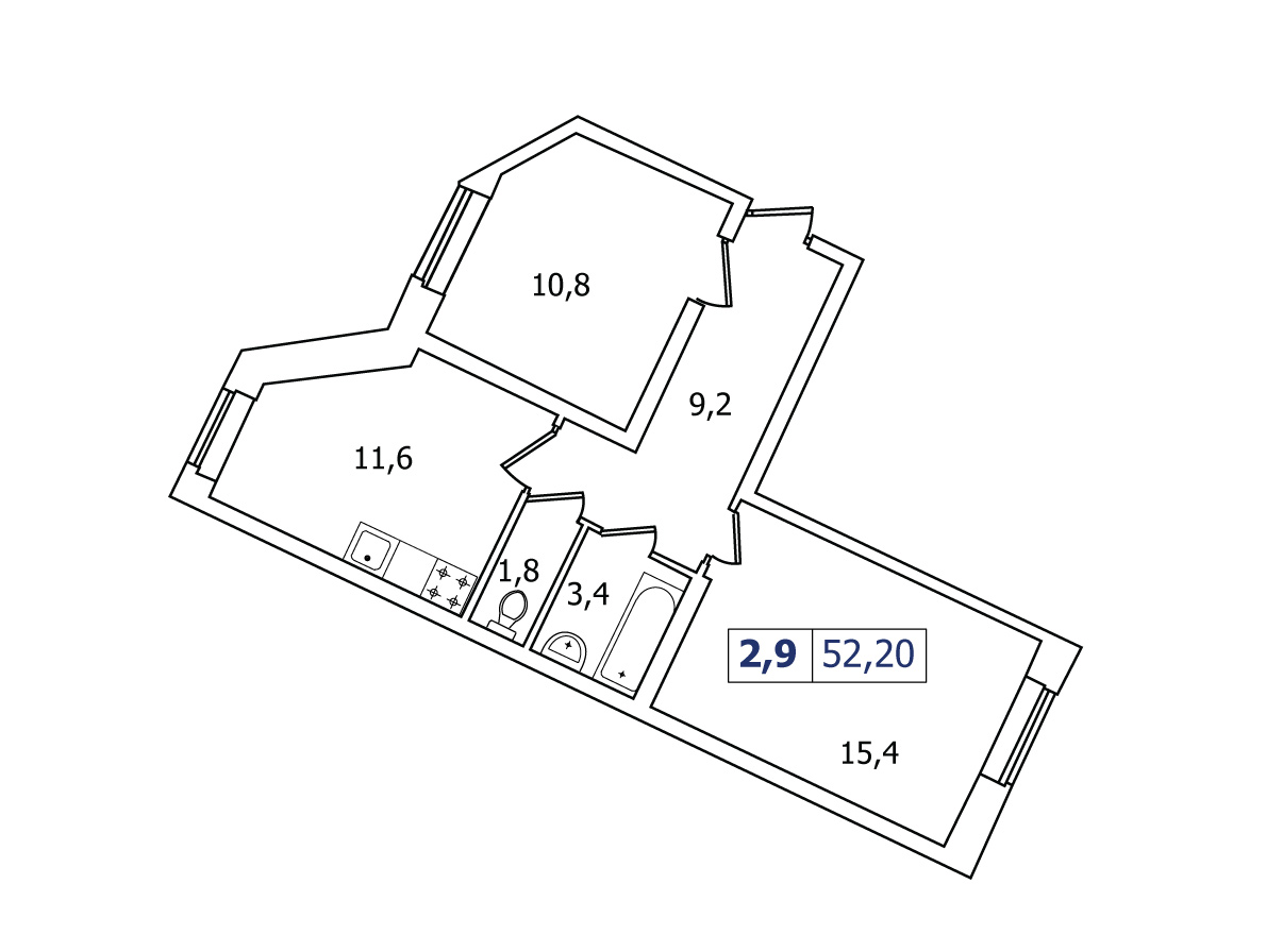 2-комнатная, 52 м² — ЖК ЖК Северные высоты