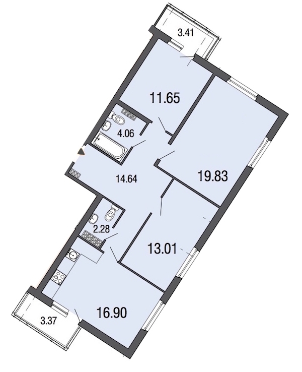 3-комнатная, 82 м² — ЖК ЖК ЭкоСити