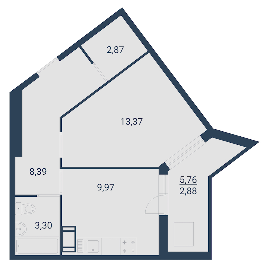 1-комнатная, 41 м² — ЖК ЖК Материк