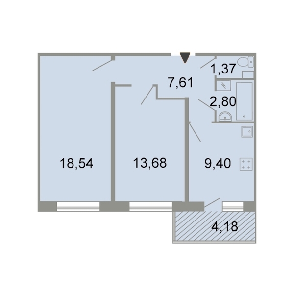 2-комнатная, 55 м² — ЖК ЖК Клёны