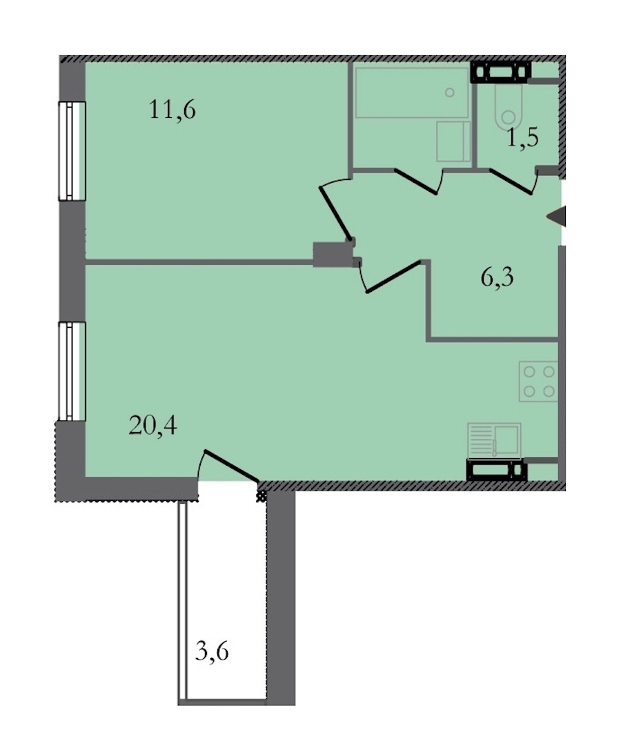 1-комнатная, 44 м² — ЖК ЖК ЗемлЯнино