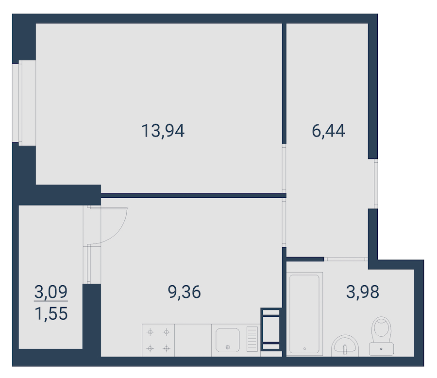 1-комнатная, 35 м² — ЖК ЖК Материк