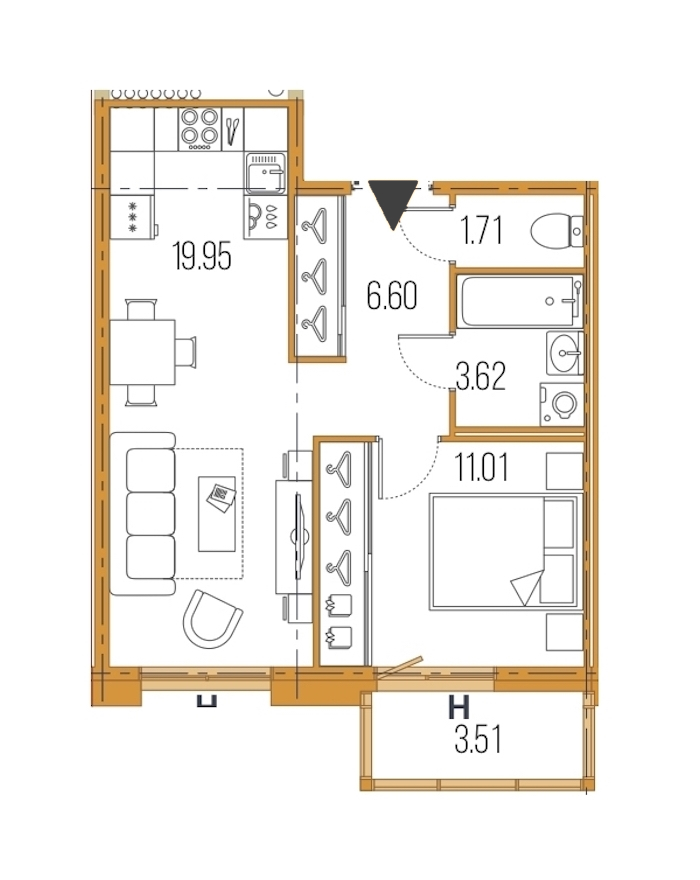 1-комнатная, 43 м² — ЖК ЖК Legenda Героев