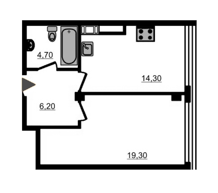 1-комнатная, 47 м² — ЖК ЖК Fusion (Фьюжн)