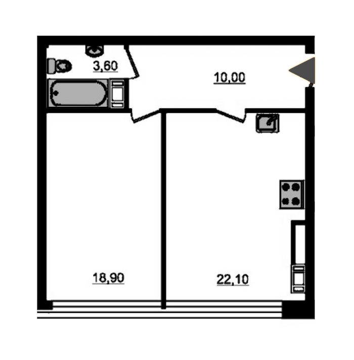 1-комнатная, 57 м² — ЖК ЖК Fusion (Фьюжн)