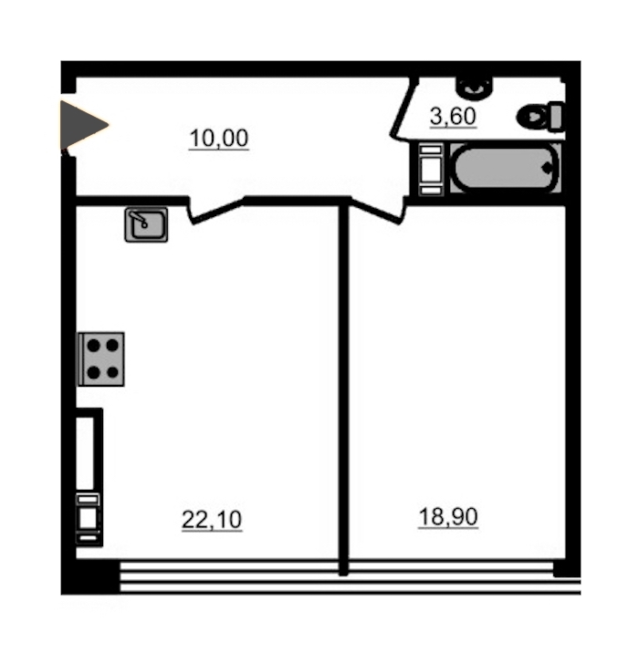 1-комнатная, 57 м² — ЖК ЖК Fusion (Фьюжн)