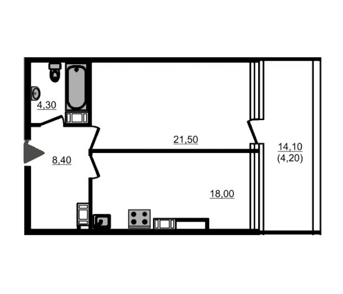 1-комнатная, 58 м² — ЖК ЖК Fusion (Фьюжн)