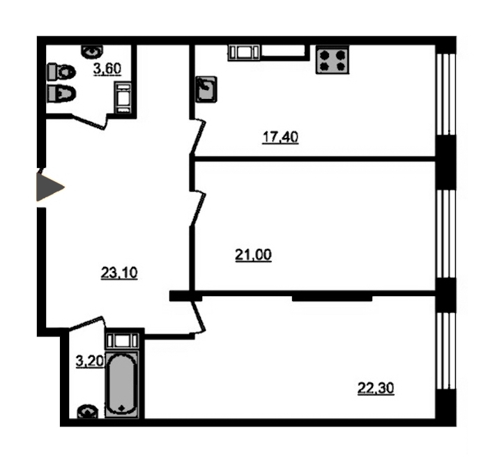 2-комнатная, 92 м² — ЖК ЖК Fusion (Фьюжн)