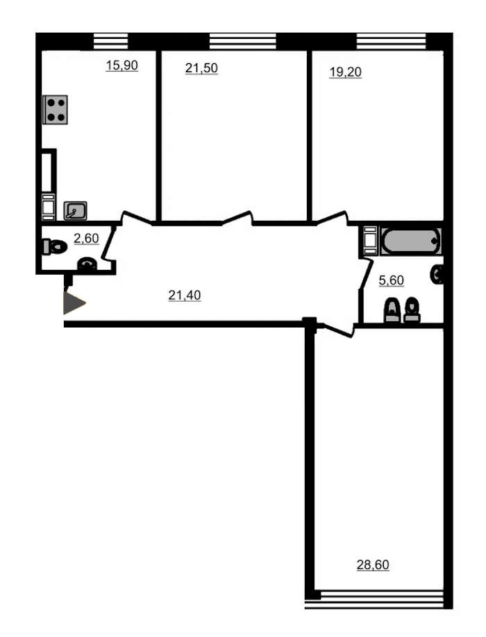 3-комнатная, 118 м² — ЖК ЖК Fusion (Фьюжн)