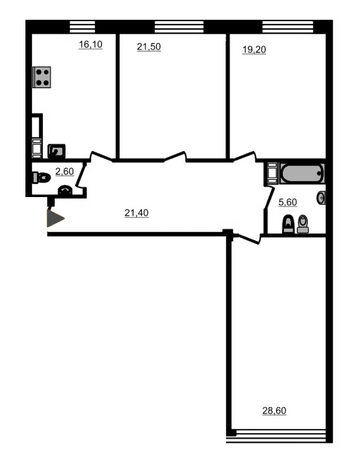 3-комнатная, 118 м² — ЖК ЖК Fusion (Фьюжн)