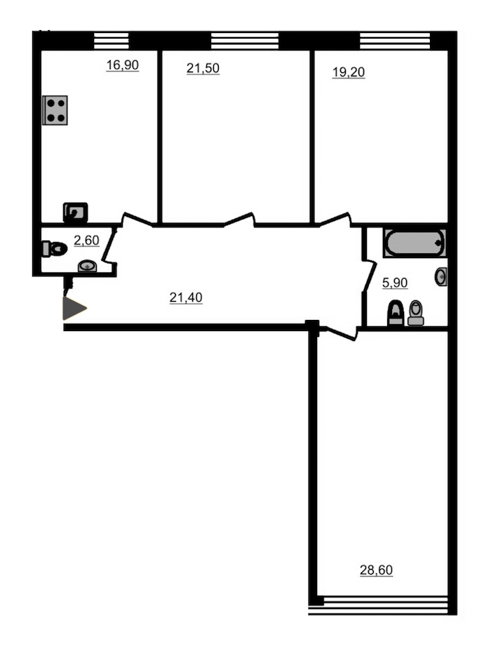 3-комнатная, 119 м² — ЖК ЖК Fusion (Фьюжн)