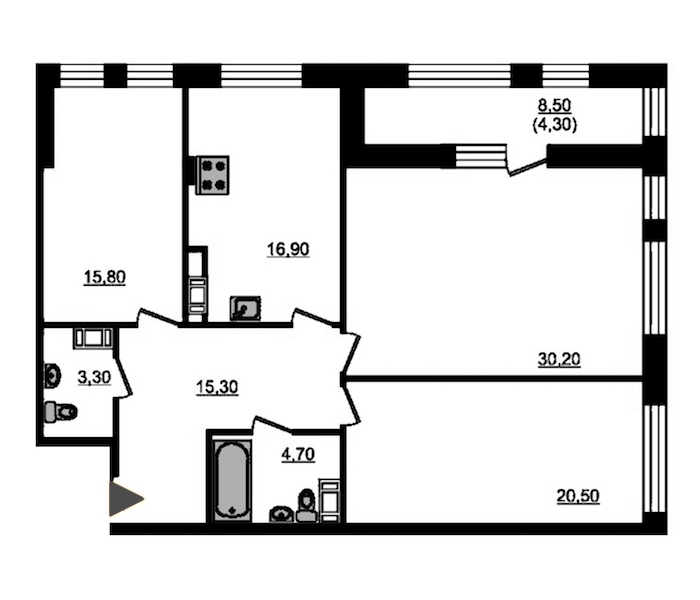 3-комнатная, 120 м² — ЖК ЖК Fusion (Фьюжн)