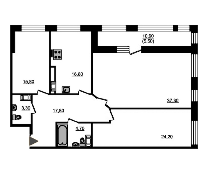 3-комнатная, 129 м² — ЖК ЖК Fusion (Фьюжн)