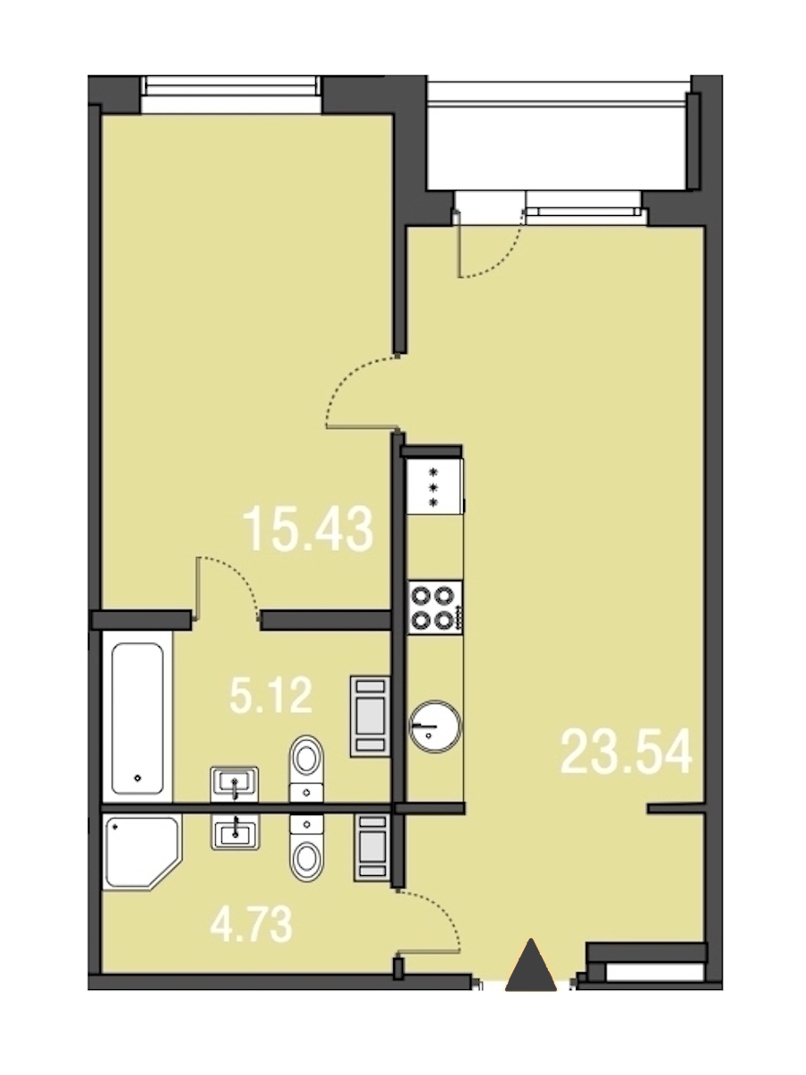 1-комнатная, 49 м² — ЖК Апарт-отель Русские сезоны