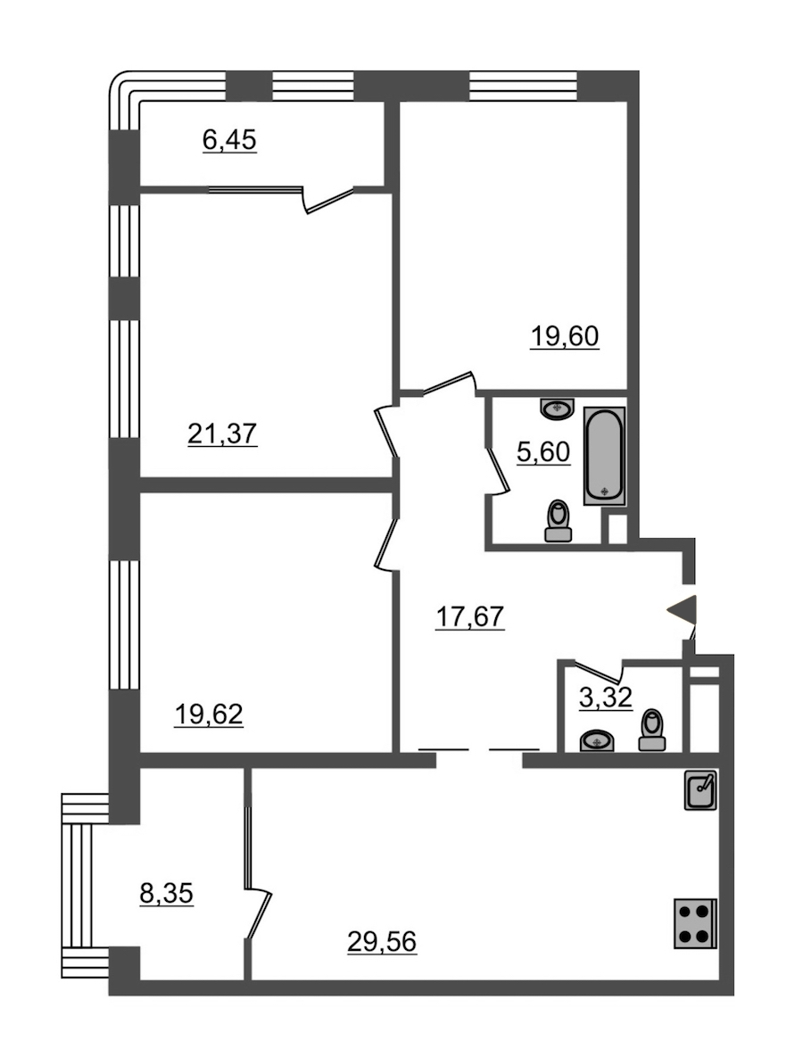3-комнатная, 132 м² — ЖК ЖК Botanica (Ботаника)