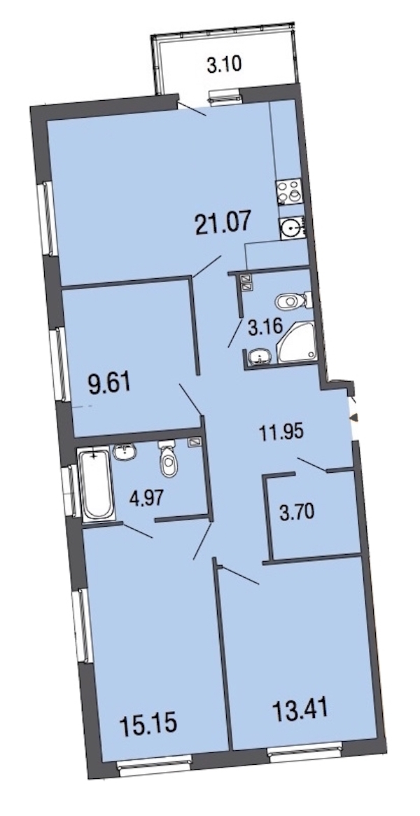 3-комнатная, 83 м² — ЖК ЖК ЭкоСити