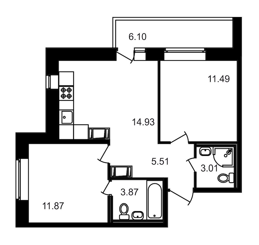 2-комнатная, 57 м² — ЖК ЖК Северный
