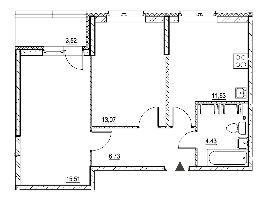 2-комнатная, 53 м² — ЖК ЖК Охта Хаус