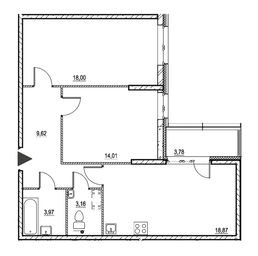 2-комнатная, 70 м² — ЖК ЖК Охта Хаус