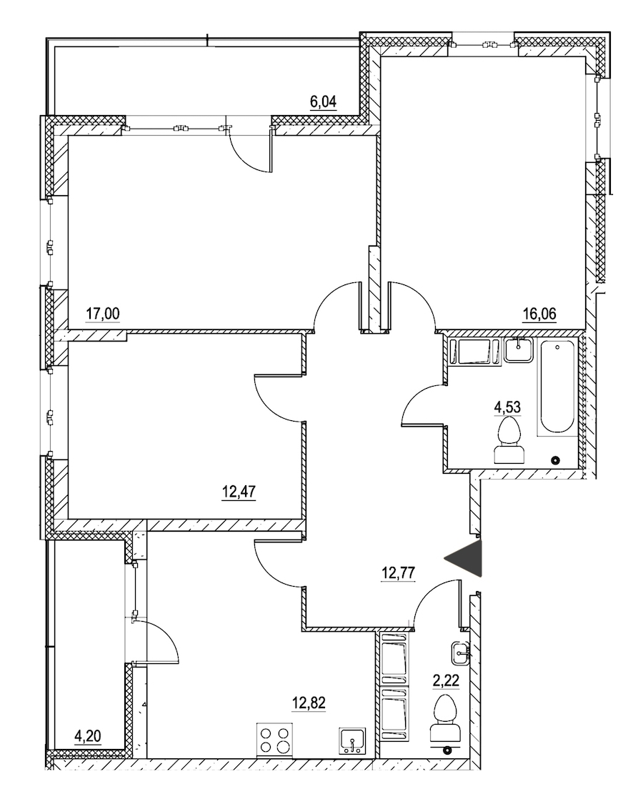 3-комнатная, 83 м² — ЖК ЖК Охта Хаус