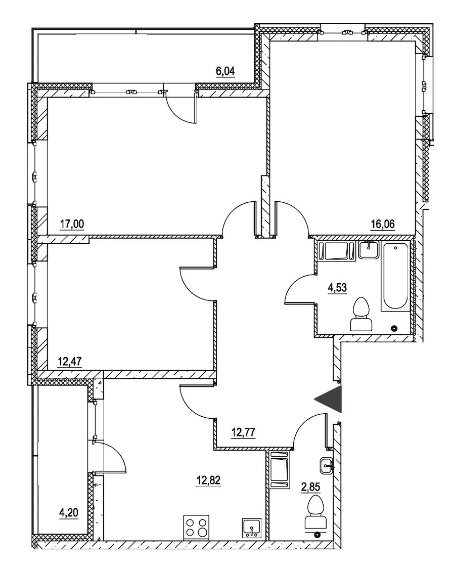 3-комнатная, 84 м² — ЖК ЖК Охта Хаус