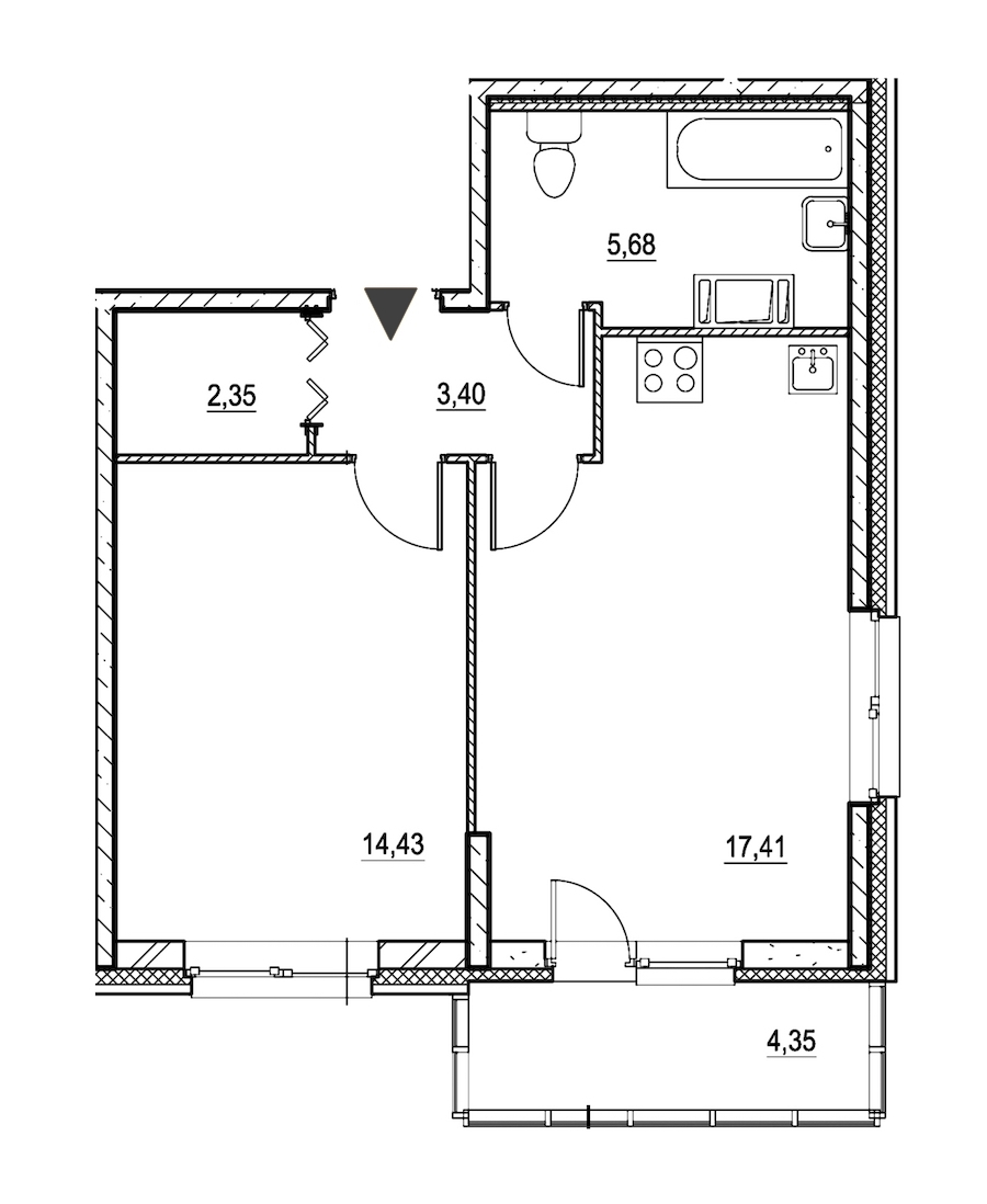 1-комнатная, 45 м² — ЖК ЖК Охта Хаус