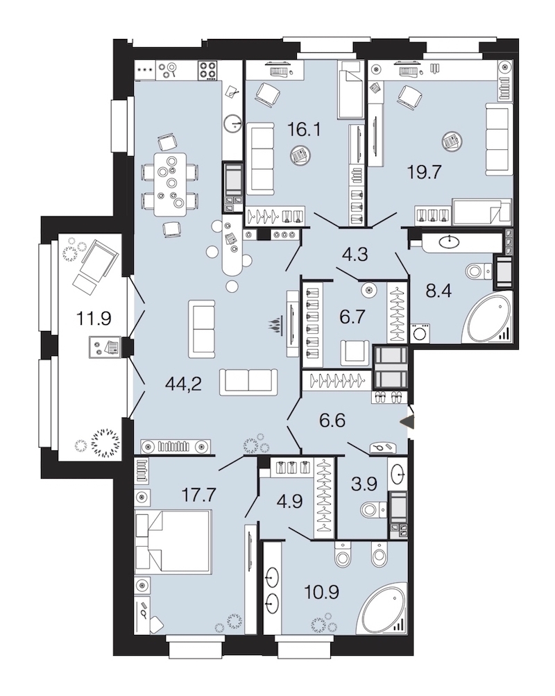 3-комнатная, 143 м² — ЖК ЖК Futurist (Футурист)