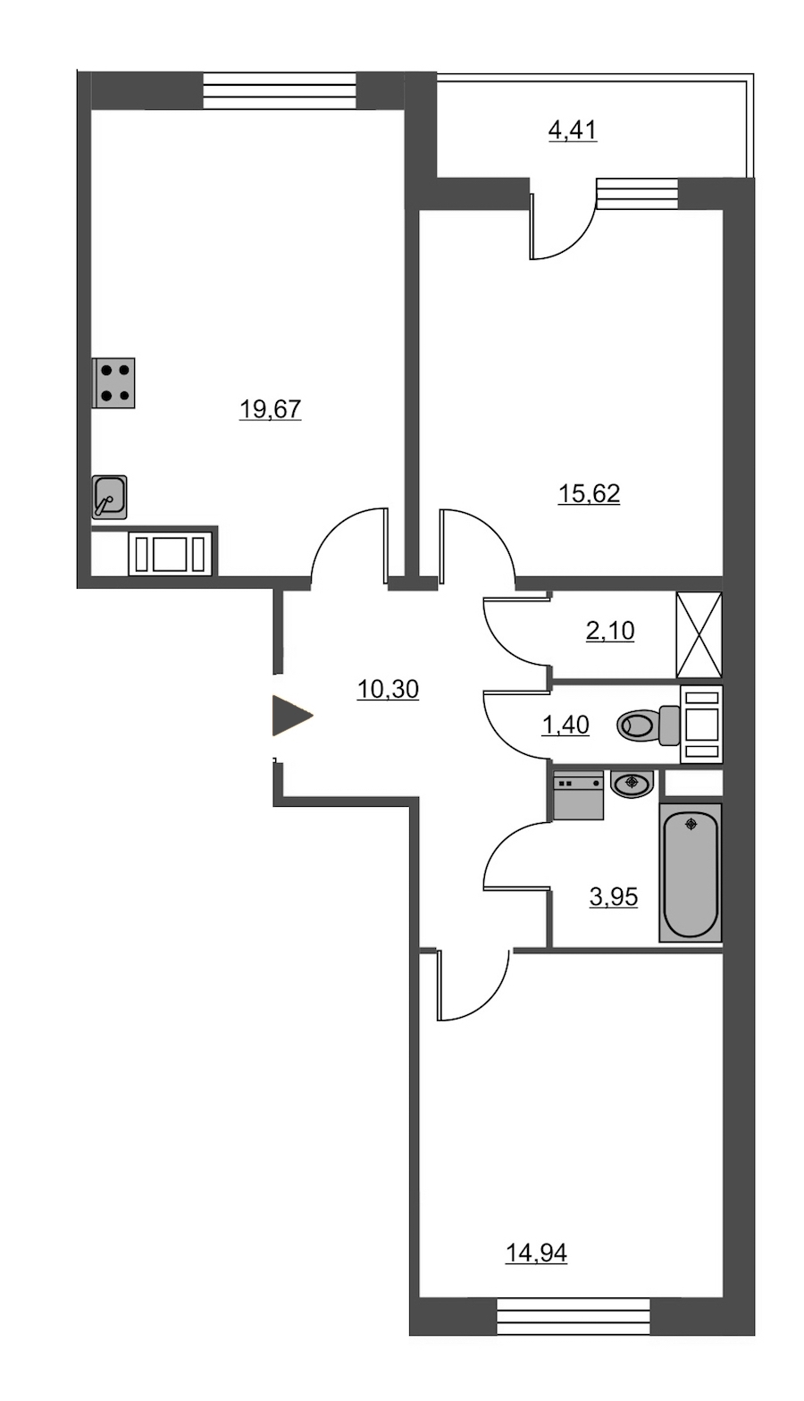 2-комнатная, 70 м² — ЖК ЖК Питер