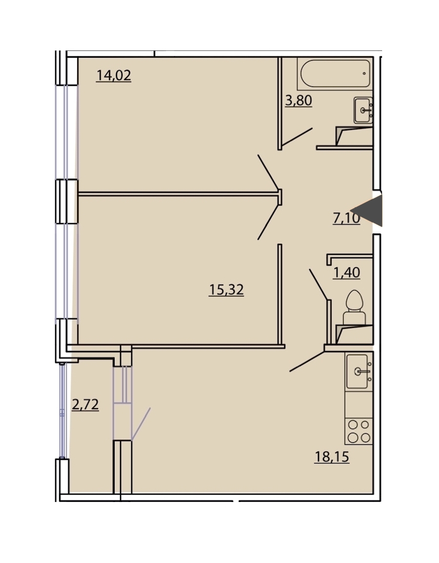 2-комнатная, 61 м² — ЖК ЖК Фамилия
