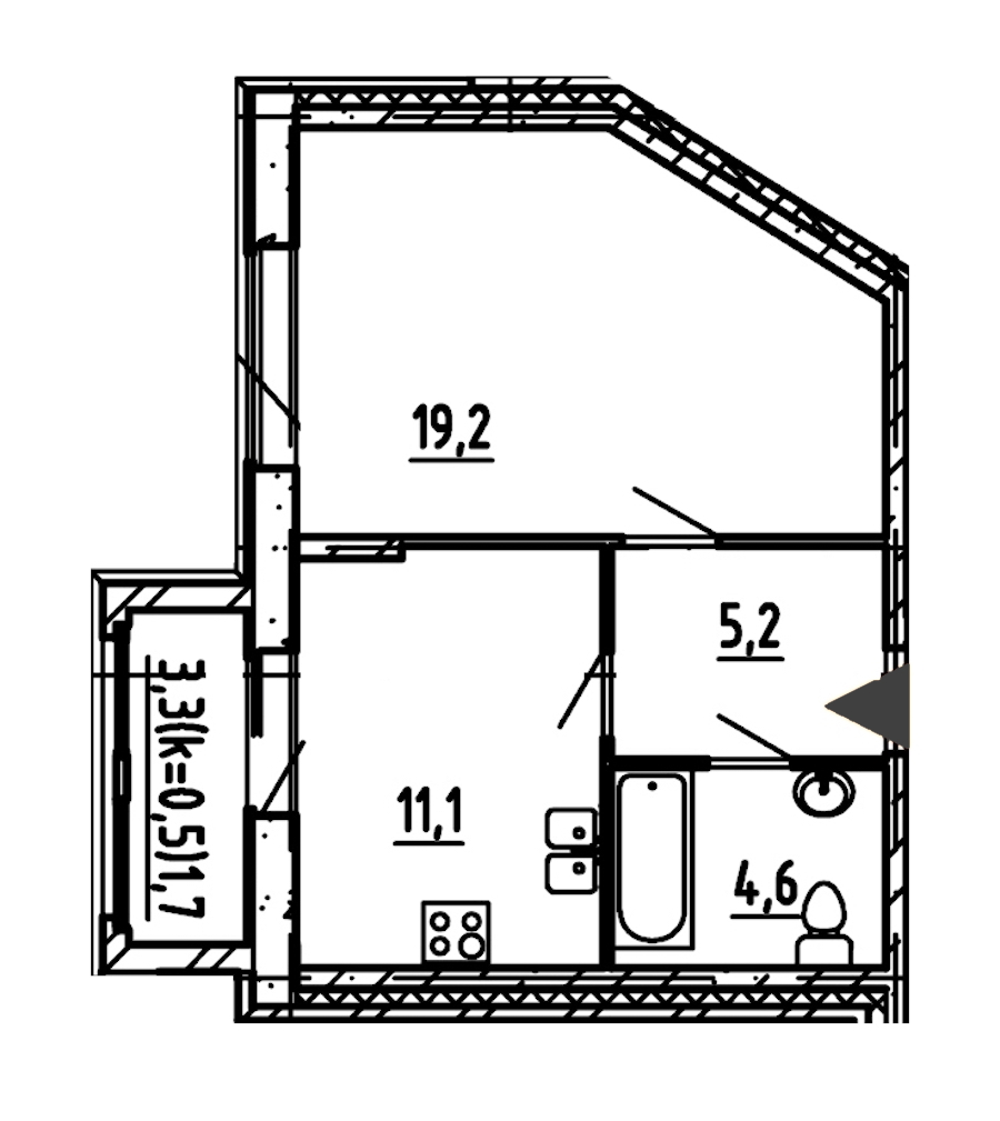 1-комнатная, 42 м² — ЖК ЖК Эталон на Неве