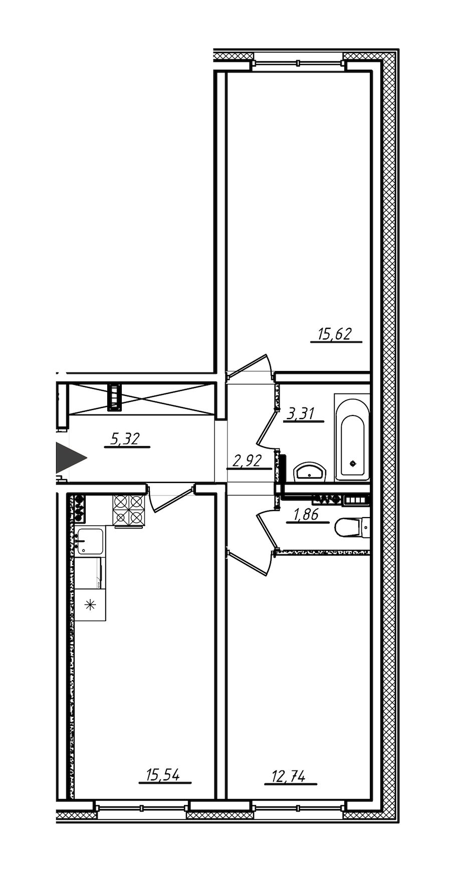 2-комнатная, 57 м² — ЖК ЖК Ручьи