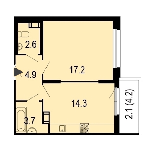 1-комнатная, 45 м² — ЖК ЖК Жемчужный берег