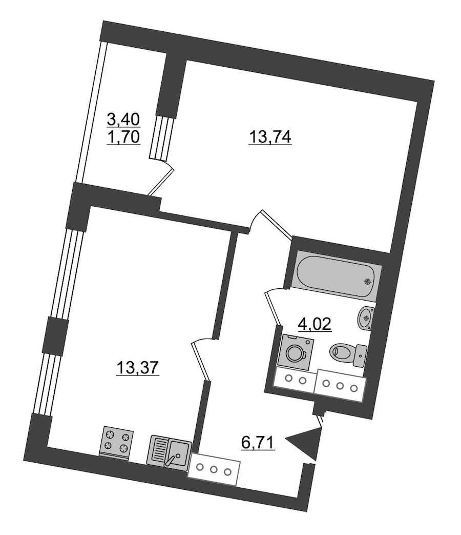 1-комнатная, 40 м² — ЖК ЖК ID Мурино (Айди Мурино)