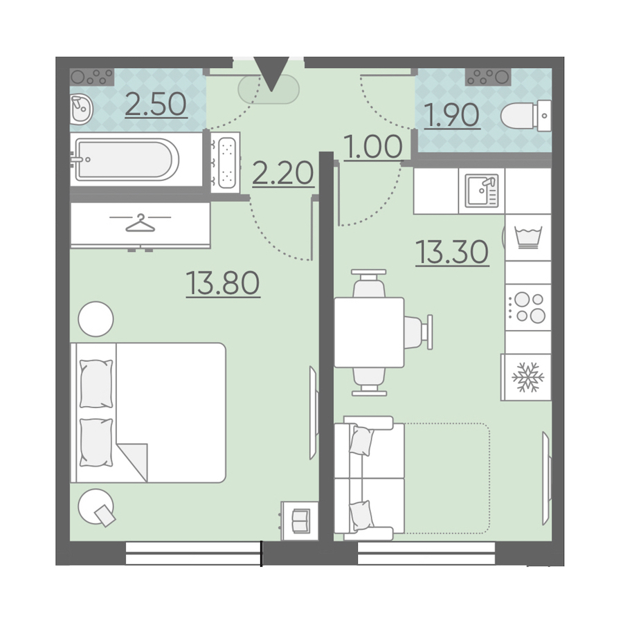 1-комнатная, 35 м² — ЖК ЖК Ручьи