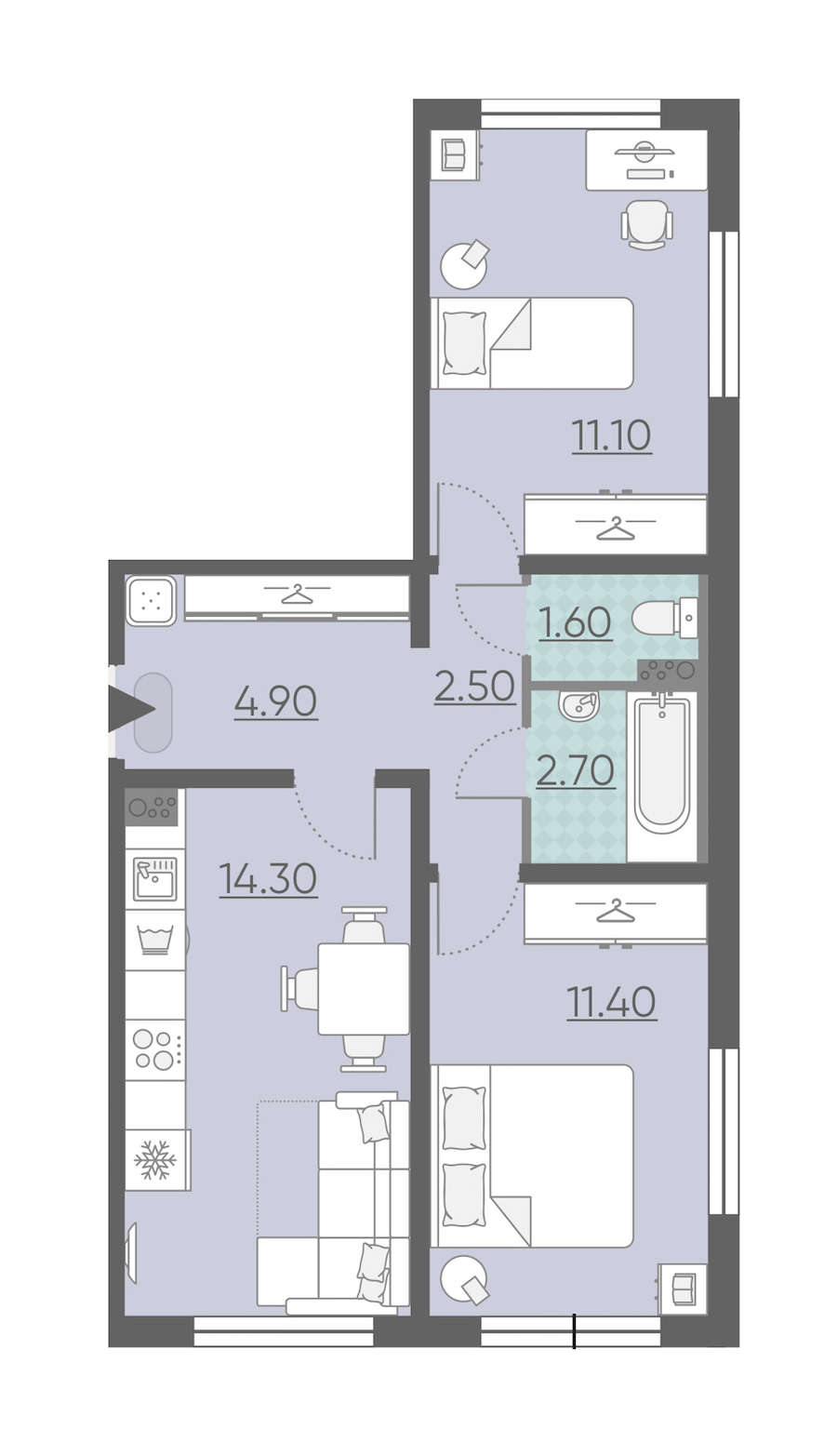 2-комнатная, 49 м² — ЖК ЖК Ручьи
