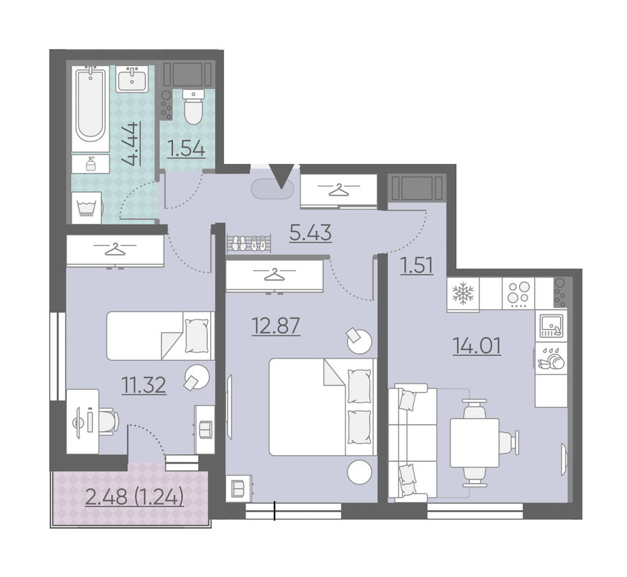 2-комнатная, 52 м² — ЖК ЖК Ручьи