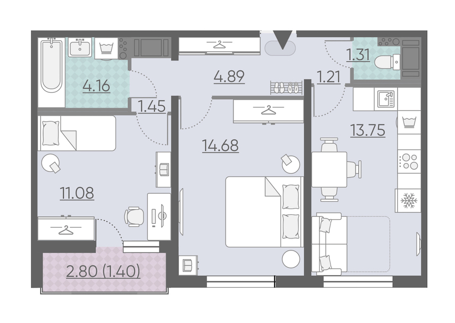 2-комнатная, 54 м² — ЖК ЖК Ручьи