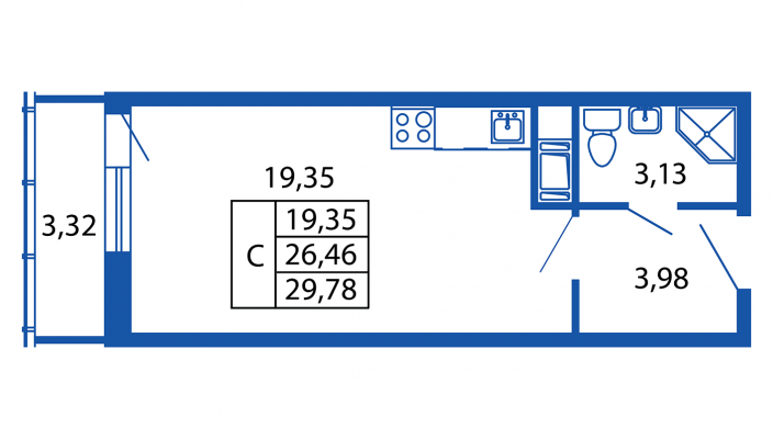 Студия, 26 м² — ЖК Апарт-комплекс М97