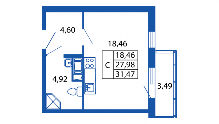 Студия, 28 м² — ЖК Апарт-комплекс М97
