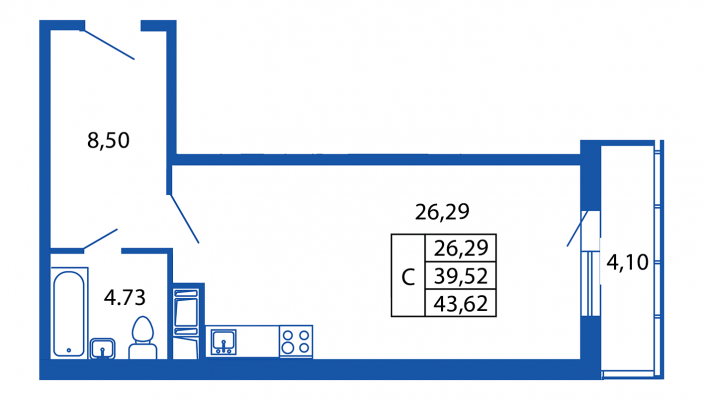2-комнатная, 40 м² — ЖК Апарт-комплекс М97