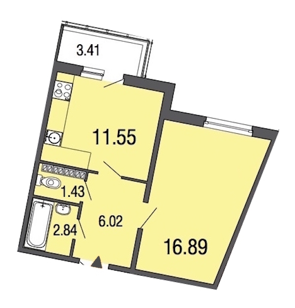 1-комнатная, 39 м² — ЖК ЖК ЭкоСити