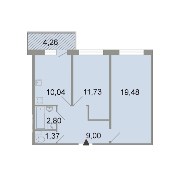 2-комнатная, 57 м² — ЖК ЖК Клёны